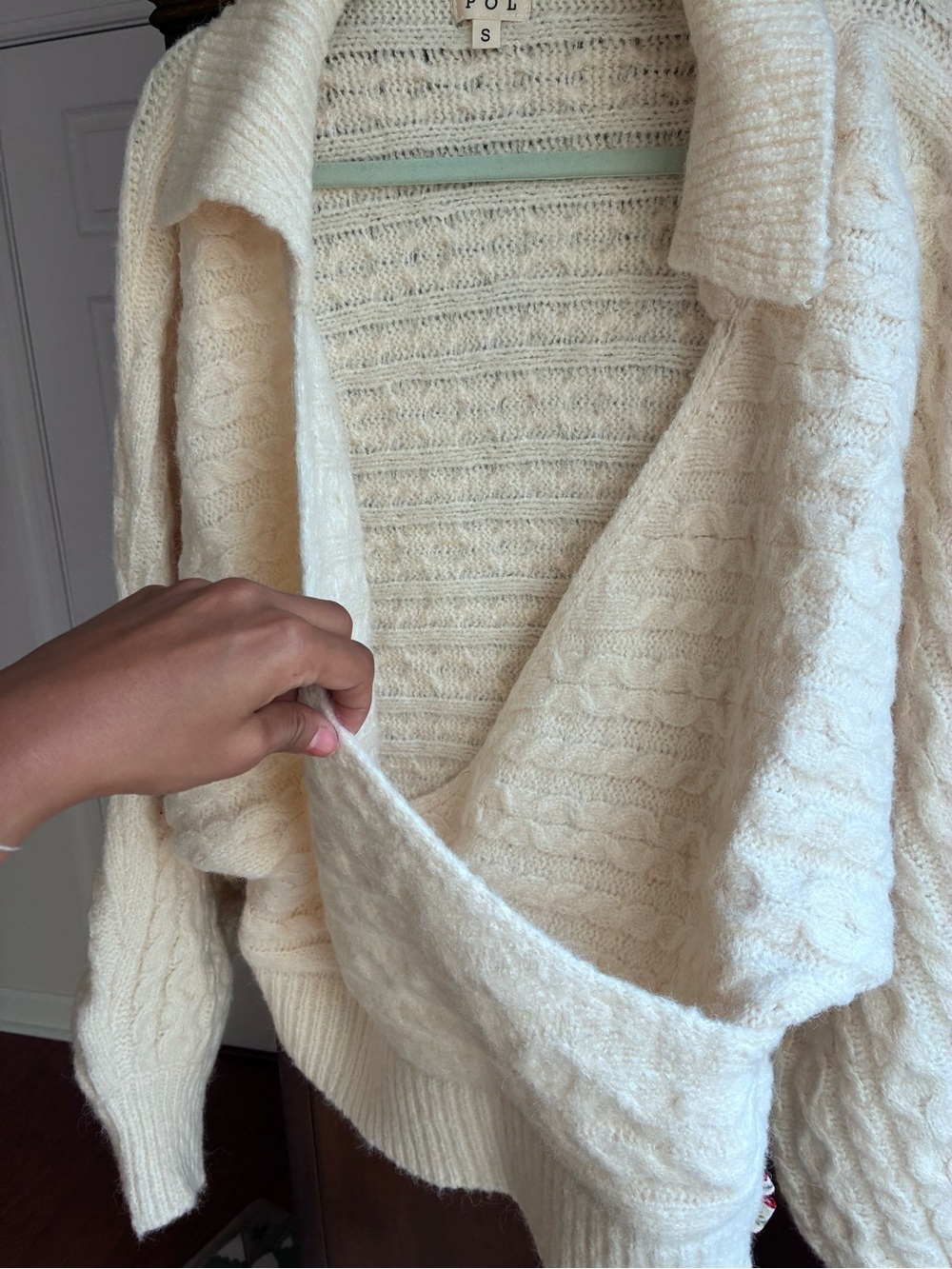 POL Cream Surplice Cable Knit Balloon Sleeve Sweater NWOT Size S - Picture 7 of 11